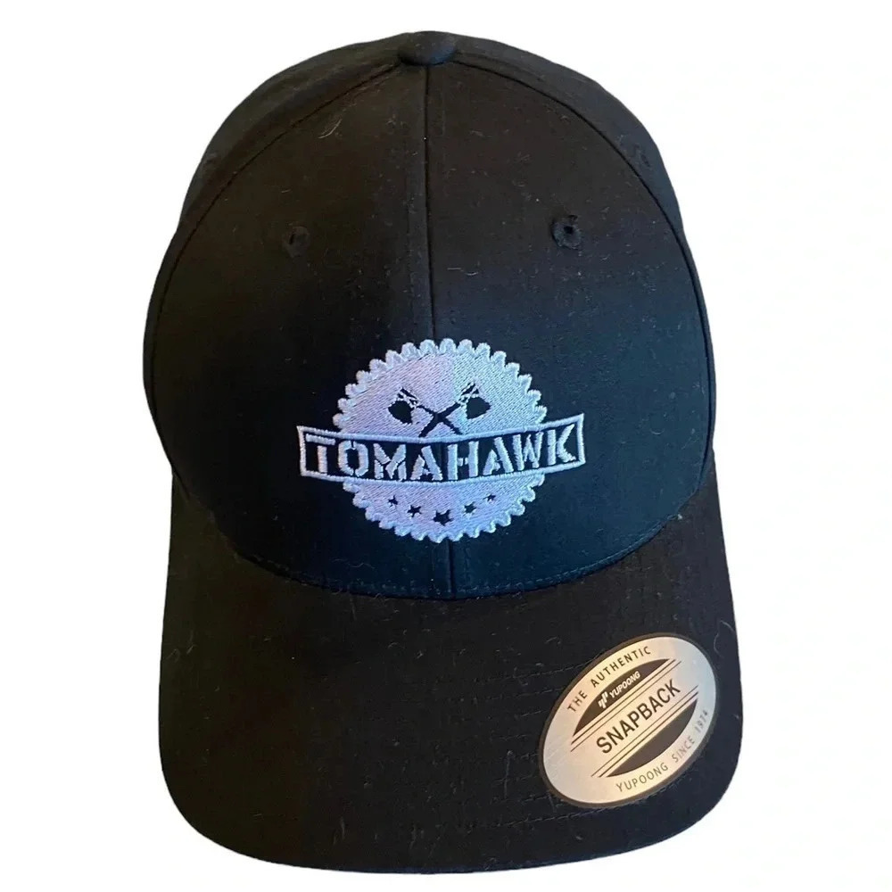 new snapback black tomahawk baseball hat white embroidered